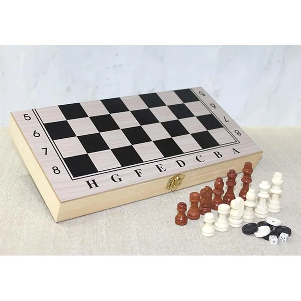 Ahşap Kutulu Satranç ve Tavla Seti - Resim 2