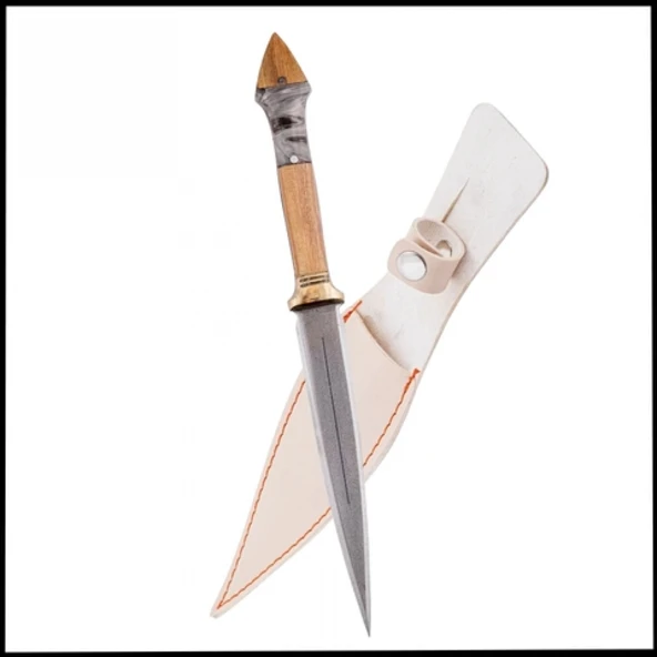 Uyguna-Yakala Mermer Büyük Çift Ağızlı Kama - Deri Kılıflı - Epoksi Sap - BIC.025 ürün görseli