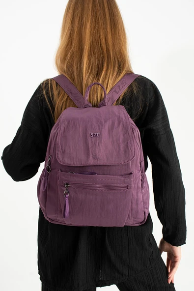 Yumuşak Dokulu Ultra Hafif, Esnek ve Su Geçirmez Polyamid Kumaş Sırt Çantası Mor Model: (571-13-14B) - Resim 2