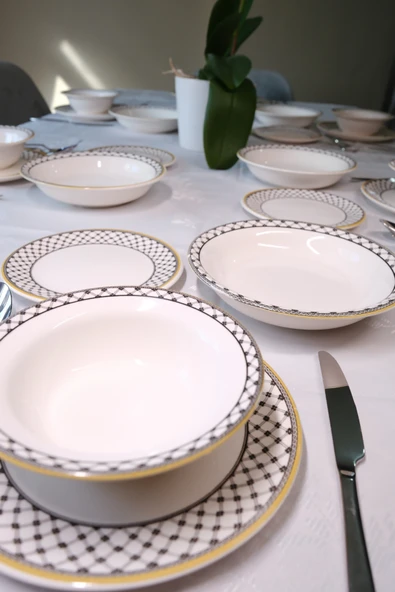 Bavyera 24 Parça Seramik Yemek Takımı | 6 Kişilik | Şık Desenli | Günlük ve Özel Kullanım - Resim 2