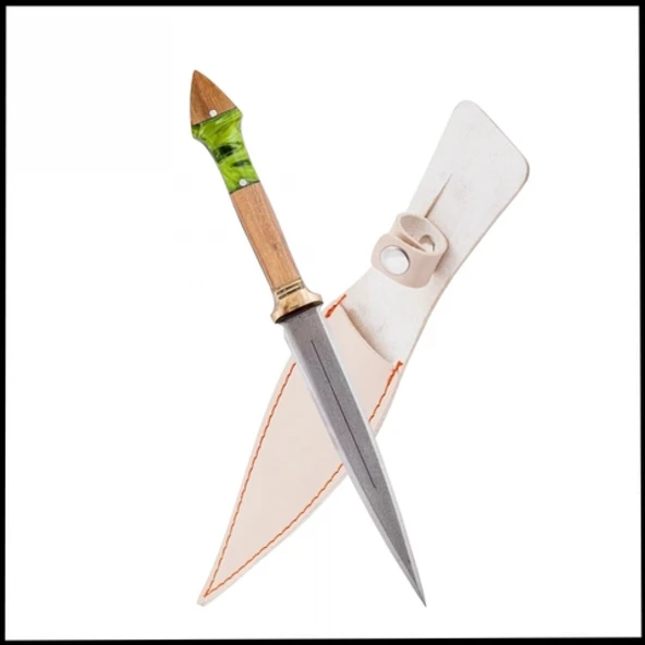 Uyguna-Yakala Yeşil Büyük Çift Ağızlı Kama - Deri Kılıflı - Epoksi Sap - BIC.023 ürün görseli