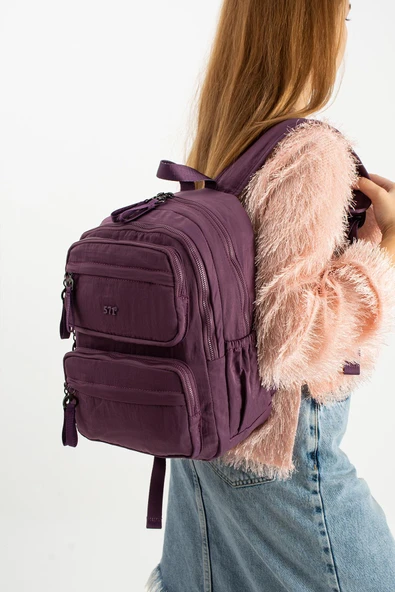 Yumuşak Dokulu Ultra Hafif, Esnek ve Su Geçirmez Polyamid Kumaş Sırt Çantası Mor Model: (571-13-14A) ürün görseli 1