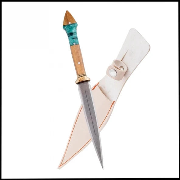 Uyguna-Yakala  Mavi Büyük Çift Ağızlı Kama - Deri Kılıflı - Epoksi Sap - BIC.028 ürün görseli