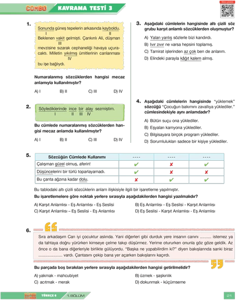 Süper Combo Türkçe 6. Sınıf Soru Bankası - Resim 3