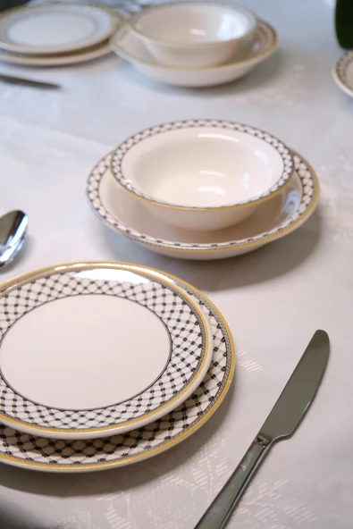 Bavyera 24 Parça Seramik Yemek Takımı | 6 Kişilik | Şık Desenli | Günlük ve Özel Kullanım - Resim 4