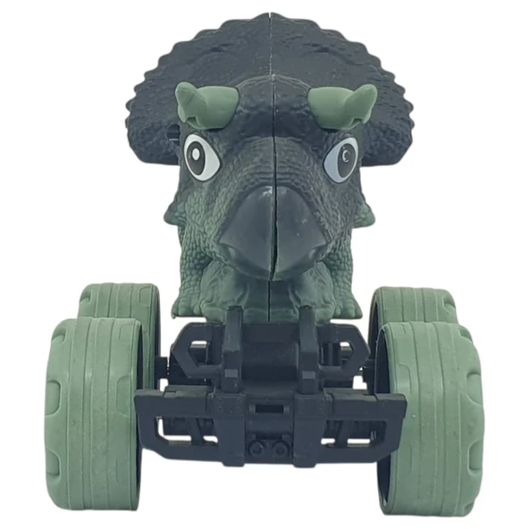 Sürtmeli Dinazor Arabalar 12 cm - H-20 - Triceratops - Yeşil - Resim 3