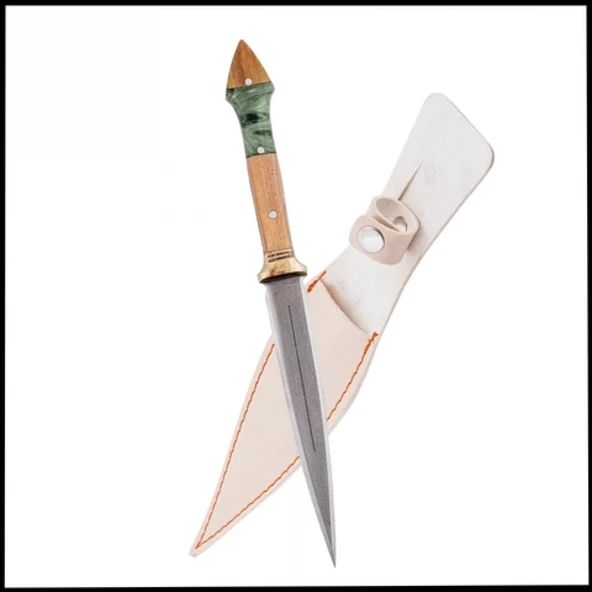 Uyguna-Yakala  Limon Yeşili Büyük Çift Ağızlı Kama - Deri Kılıflı - Epoksi Sap - BIC.027 ürün görseli