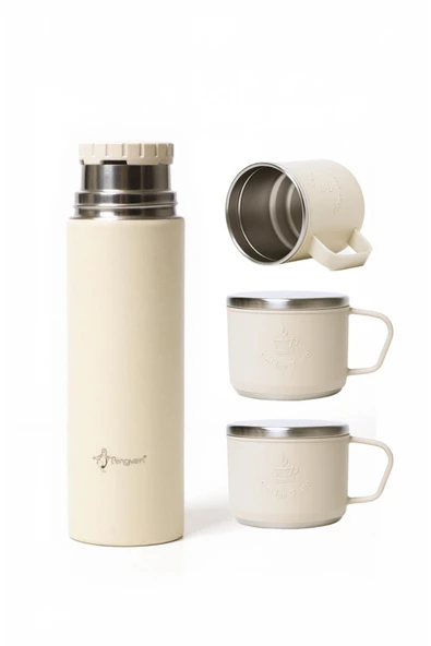 3 Bardaklı Paslanmaz Çelik Termos 500ml | 6 Saat Sıcak 12 Saat Soğuk | Dayanıklı & Şık Tasarım ürün görseli