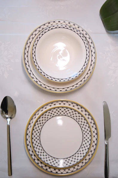 Bavyera 24 Parça Seramik Yemek Takımı | 6 Kişilik | Şık Desenli | Günlük ve Özel Kullanım - Resim 3