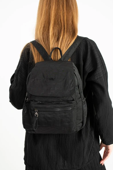 Yumuşak Dokulu Ultra Hafif, Esnek ve Su Geçirmez Polyamid Kumaş Sırt Çantası Siyah Model: (571-13-14B) - Resim 2