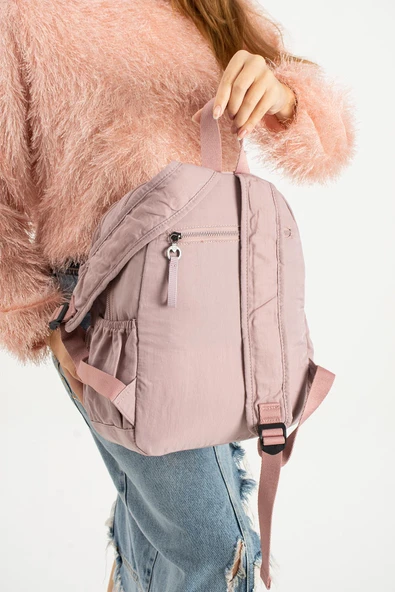 Yumuşak Dokulu Ultra Hafif, Esnek ve Su Geçirmez Polyamid Kumaş Sırt Çantası Pembe Model: (571-13-14A) - Resim 3