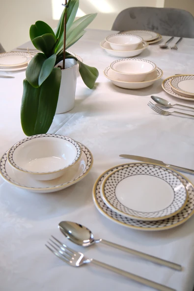 Bavyera 24 Parça Seramik Yemek Takımı | 6 Kişilik | Şık Desenli | Günlük ve Özel Kullanım - Resim 7