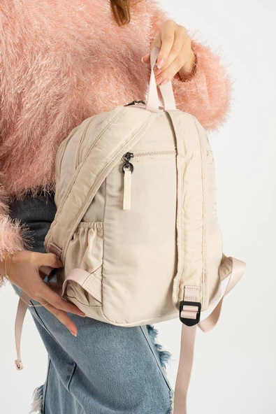 Yumuşak Dokulu Ultra Hafif, Esnek ve Su Geçirmez Polyamid Kumaş Sırt Çantası Bej Model: (571-13-14A) - Resim 3