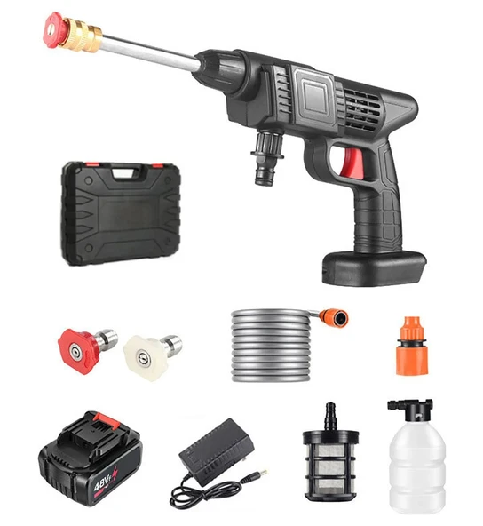 48V Şarjlı Çift Bataryalı Taşınabilir Basınçlı Oto Yıkama Bahçe Sulama Tabancası ürün görseli