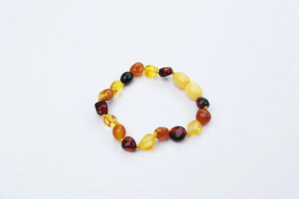 Gökkuşağı Renkli Doğal Kesim Damla Kehribar Bebek Bileklik - 3