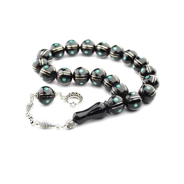 Maskot Yeşil Firuze Karpuz İşlemeli Oltu Sıkma Tespih - 6