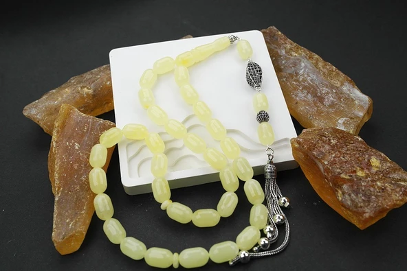 Kapsül Kesim Gümüş Püskül Damla Kehribar Tespih - 4