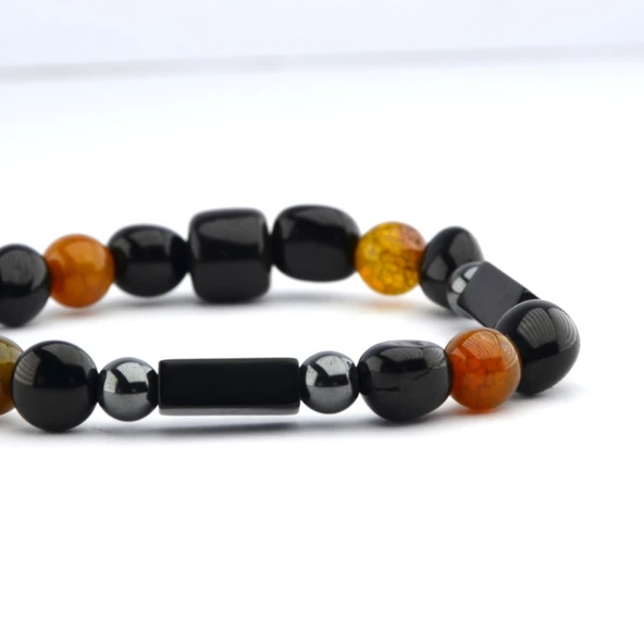 Oltu Taşı Hematit ve 4'lü Kaplan Gözü Kesme Bileklik ürün görseli 1