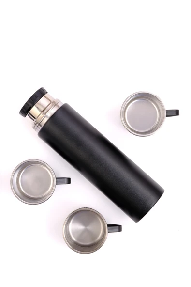 Paslanmaz Çelik 3 Bardaklı Termos 500ml - 6 Saat Sıcak, 12 Saat Soğuk Tutma Özelliği - Resim 11