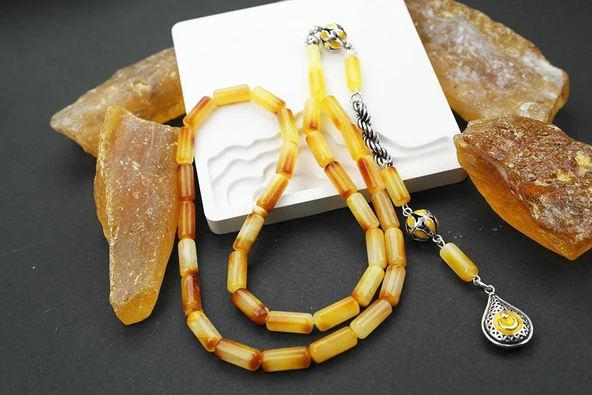 Kapsül Kesim Mineli Püsküllü Damla Kehribar Tespih - 2