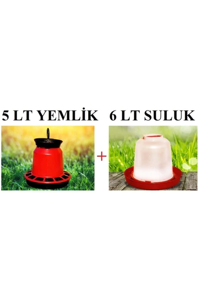 Yemlik + Suluk 2' Li Set 5 Lt Yemlik + 6 Lt Suluk Tavuk Yemliği Tavuk Suluğu Kuş Ve Kanatlı Hayvan - 1