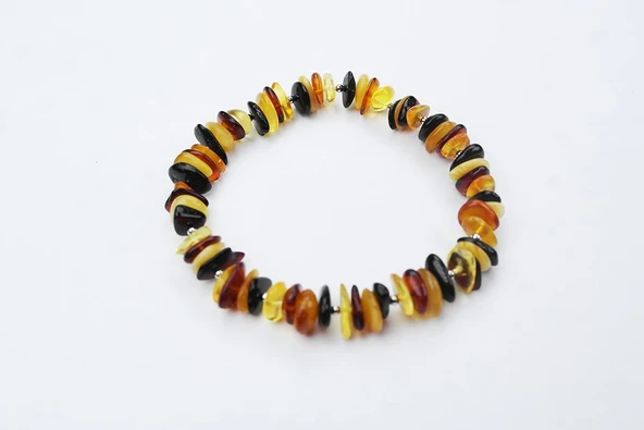 Karışık Renk Doğal Kesim Damla Kehribar Yetişkin Bileklik