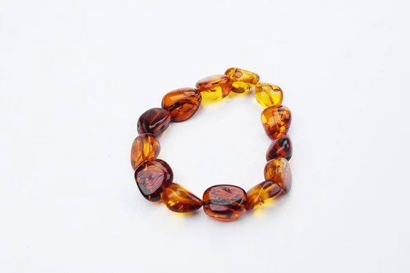 Fosilli  Doğal Kesim Damla Kehribar Yetişkin Bileklik - Resim 3