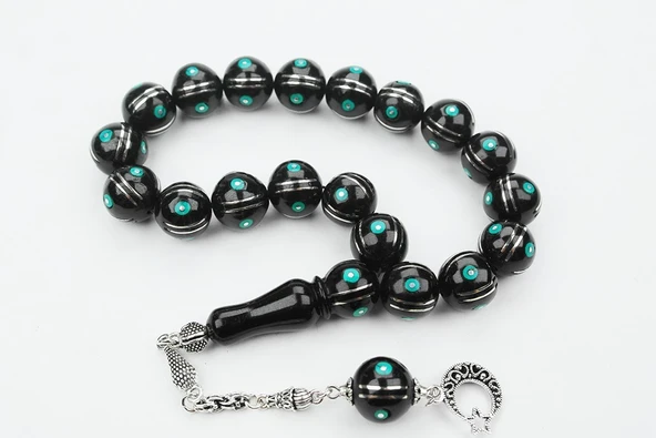 Maskot Yeşil Firuze Karpuz İşlemeli Oltu Sıkma Tespih