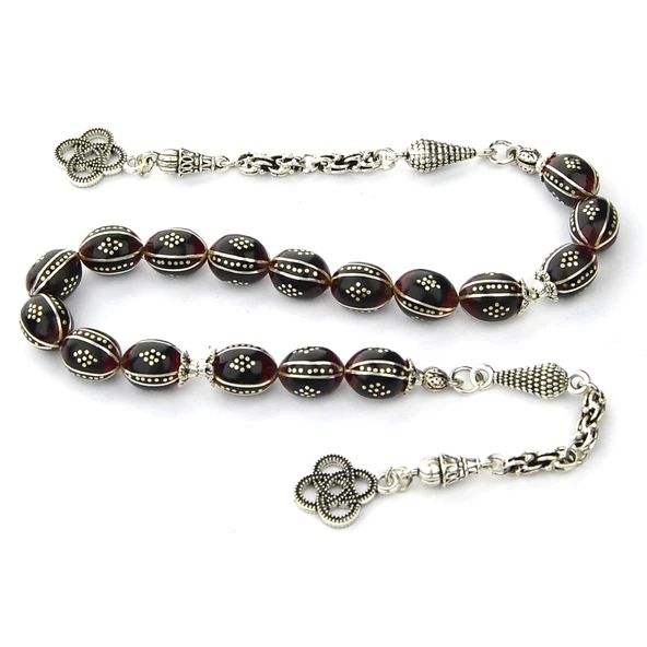 Beyzi Kesim Karpuz Baklava İşleme Oltu Taşı ve Galalith Zaza Tespih - 2