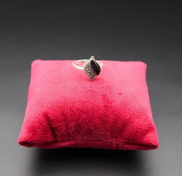 925 Ayar Kadın Gümüş Oltu Taşı  Yüzük sy00027 - Resim 2