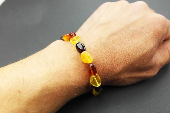 Gökkuşağı Doğal Kesim Damla Kehribar Yetişkin Bileklik - Resim 4