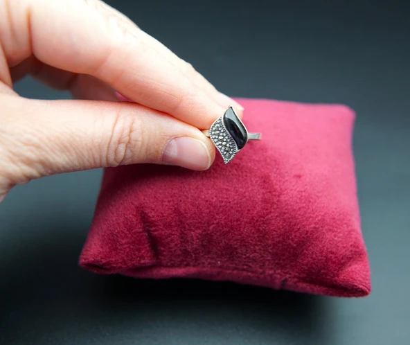 925 Ayar Kadın Gümüş Oltu Taşı  Yüzük sy00027 ürün görseli 1