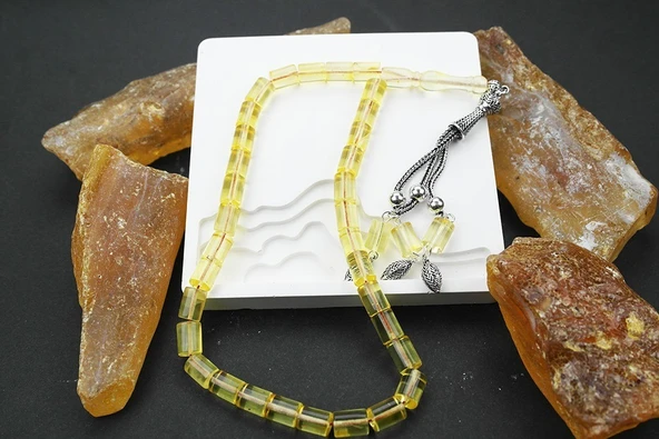 Kesme Model Gümüş Püskül Damla Kehribar Tespih - 4