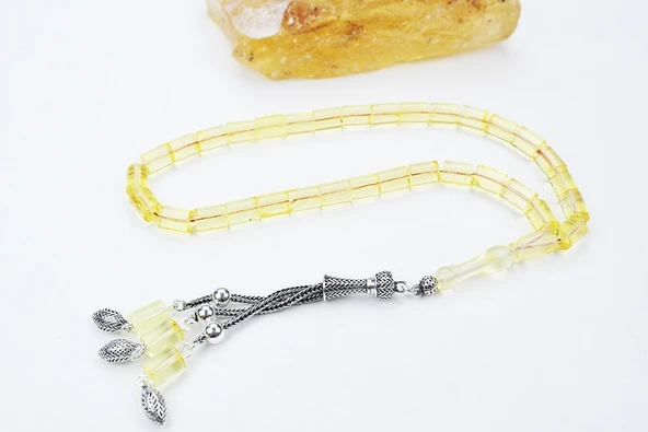 Kesme Model Gümüş Püskül Damla Kehribar Tespih - 3