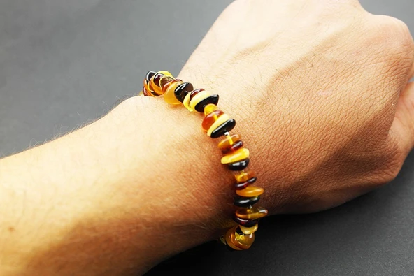 Karışık Renk Doğal Kesim Damla Kehribar Yetişkin Bileklik - 4