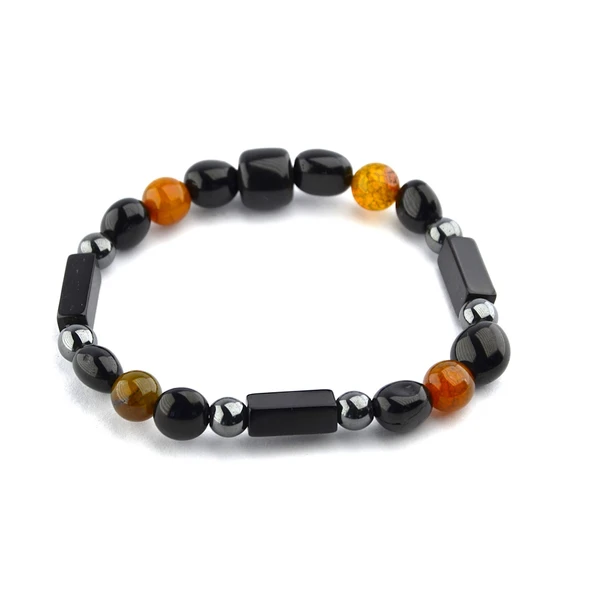 Oltu Taşı Hematit ve 4'lü Kaplan Gözü Kesme Bileklik - Resim 2