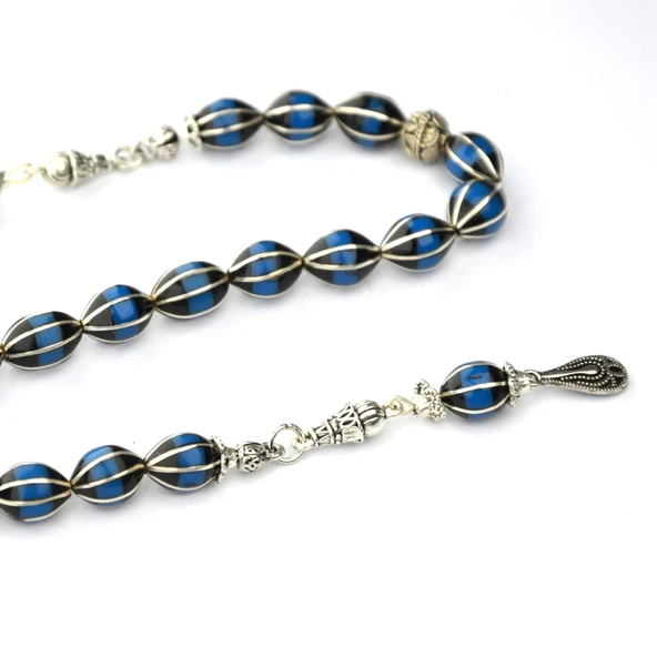 Galalith ve Oltu Taşı Arpa Kesim Karpuz Dilim Gümüş İşleme Zaza Tespih ürün görseli 1