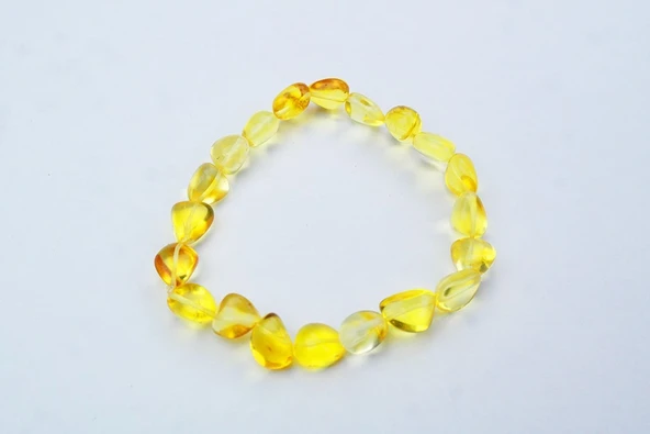 Şeffaf Limon  Doğal Kesim Damla Kehribar Yetişkin Bileklik - Resim 4