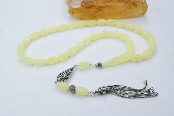 Sığırcık Kesim Gümüş Püskül Damla Kehribar Tespih - 3