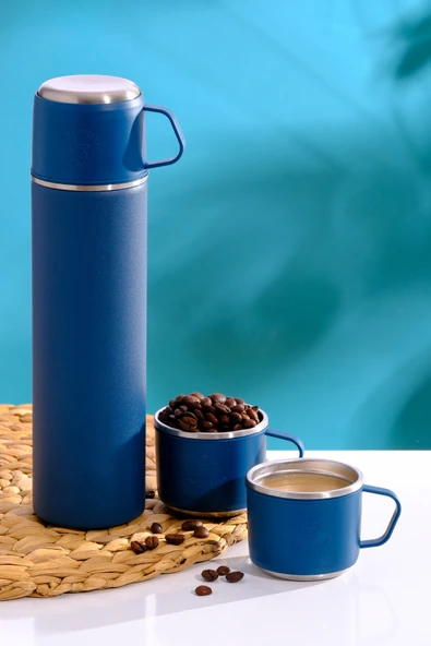 Paslanmaz Çelik 3 Bardaklı Termos 500ml - 6 Saat Sıcak, 12 Saat Soğuk Tutma Özelliği ürün görseli