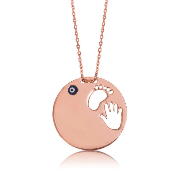 BlackCraft 925 Ayar Gümüş El Ayak İzi Anne Kadın Gümüş Kolye (BC-DBA2A6) ürün görseli 1