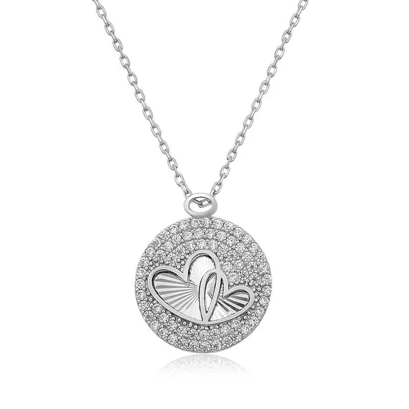 BlackCraft 925 Ayar Gümüş Zirkon Taşlı İki Kalp Kadın Gümüş Kolye (BC-1B6225) ürün görseli 1