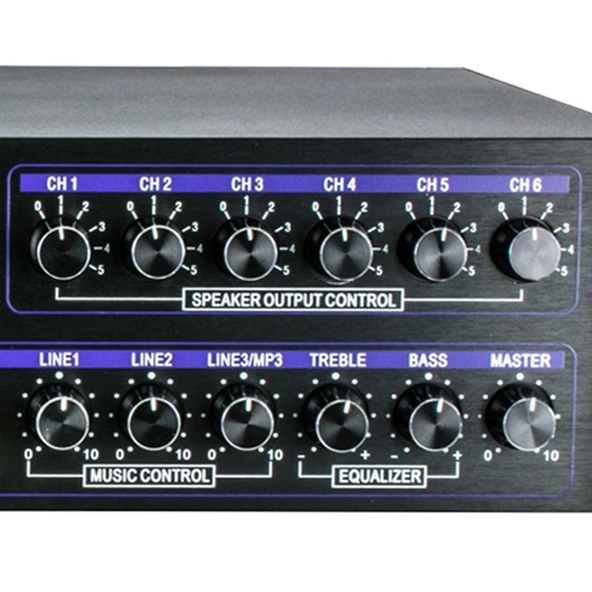 Dexun D-400 500 W USB-SD-BT 4-16 Ohm 6 Bölgeli 2 Mik. 3 Aux Giriş Trafolu Mixer Anfi ürün görseli
