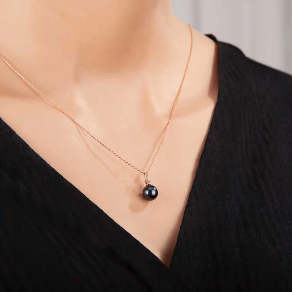 BlackCraft Gümüş Rose Yuvarlak İnci Kadın Kolye (BC-842920) - 2