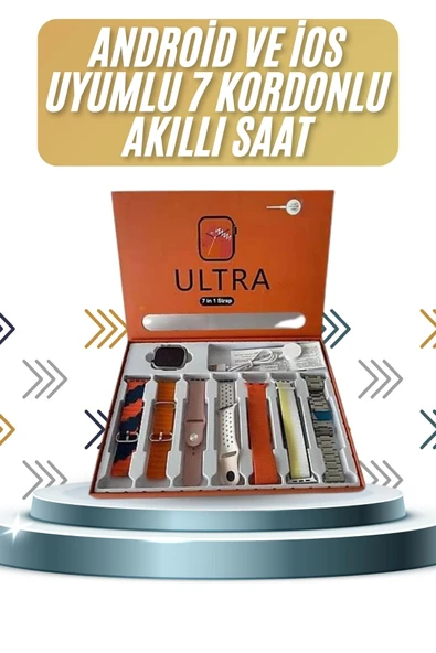 7 Kordonlu Akıllı Saat Plastik Kordon Hasır Kordon Çelik Kordon ürün görseli