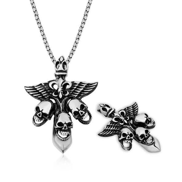 BlackCraft ​925 Ayar Gümüş Kuru Kafa Erkek Kolye (BC-5EE504) ürün görseli 1