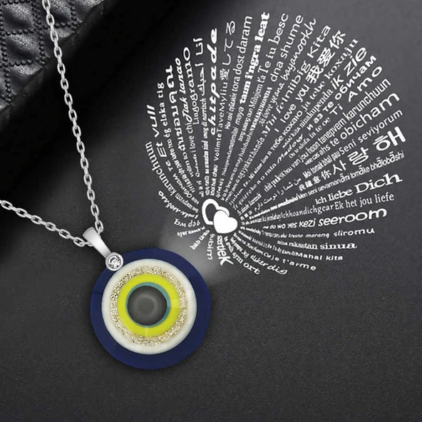 BlackCraft 925 Ayar Gümüş 100 Dilde Seni Seviyorum Nazar Kolye (BC-1A0BAD) - Resim 2