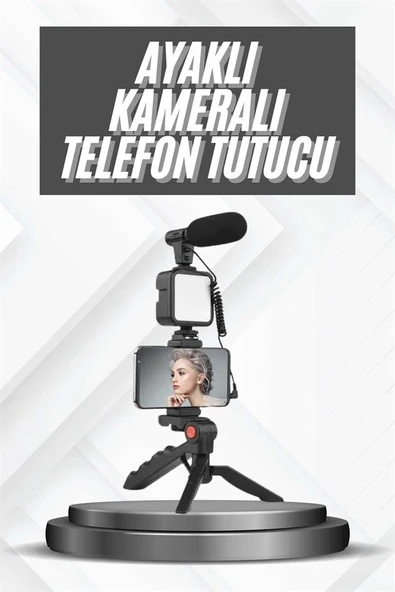 Telefon Tutucu Mikrofonlu Işıklı Youtuber Video Kayıt - Resim 2
