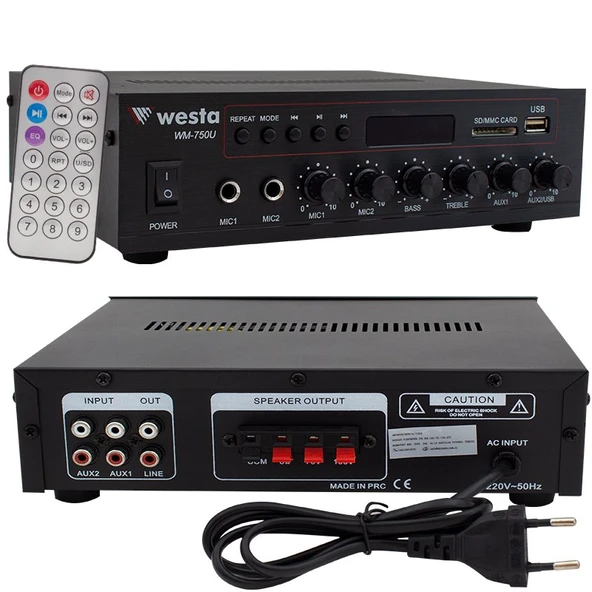 Westa WM-750U 80 Watt 2 Mikrofon Girişli Trafolu Anfi - Resim 3