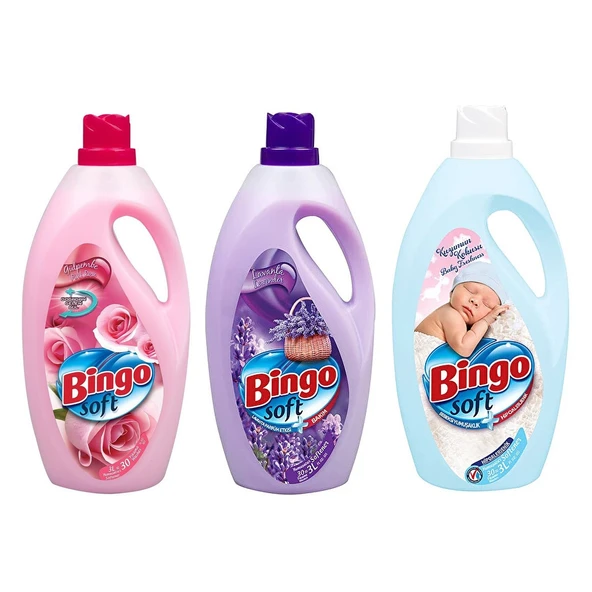 Bingo Soft Yumuşatıcı 3 lt 3 lü Karma Paket / Gül - Lavanta - Kuzumun Kokusu
